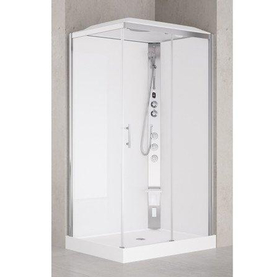 Nemo Spring Vidrio Hammam douchecabine - 120x90cm - rechthoek - rechts - met schuifdeur en vaste wanden - veiligheidsglas - douchebak - kunststof wit - profielen chroom glanzend - hand-en - hoofddouche - jets