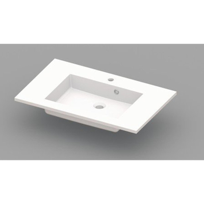 Nemo Spring Coste geïntegreerde tablet - 80x50x20cm - met 1 verzonken wastafel - afvoergat D 45mm - voorgeboord kraangat 35 - overloop - meubelwastafel - wit kunstmarmer