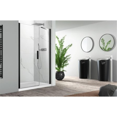 Nemo Pina XL draaideur - 90x200cm - met vast paneel - 6mm Helder - veiligheidsglas - Design - profielen: alu zwart mat gelakt