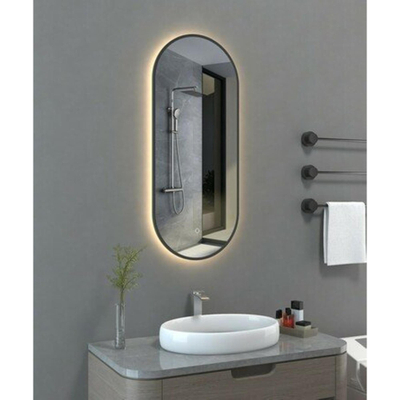 Van Marcke Gio Spiegel - 38x90x3cm- ovaal - LED-verlichting - touch-bediening - 720 lumen - IP44 - 4000K - zwart