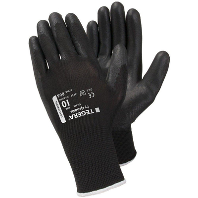 Jalas Tegera handschoen 866 M10 kleur zwart PU handpalm gedompeld polyester gladde afwerking cat II ademende achterkant olie en vetbestendig
