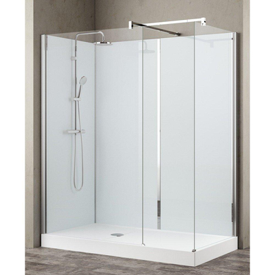 Nemo Stock Vidrio inloopdouche - 160x80x195cm - witte achterwand - inclusief douchebak grijs - met garnituur - Collection - Walk-Inn - 160 x 90cm - wit - sifon D - potenstel