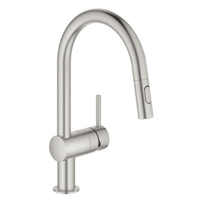GROHE Minta Robinet de cuisine - haut - bec pivotant/extensible - 2 types de jets - supersteel brossé