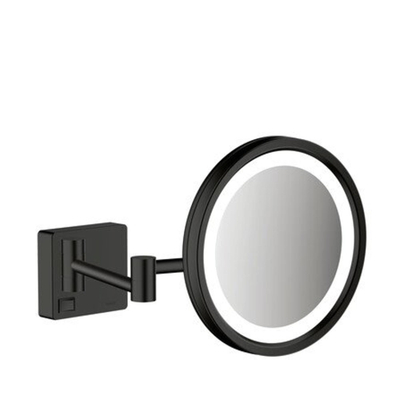 Hansgrohe AddStoris make-upspiegel – rond Ø16 cm – LED-verlichting – 3x vergrotend – Zwart mat