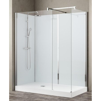 Nemo Stock Vidrio inloopdouche - 160x80x195cm - witte achterwand - inclusief douchebak - met garnituur - Collection - Walk-Inn - wit, sifon D90, potenstel