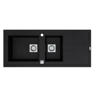 GO by Van Marcke Molto inbouwspoeltafel composiet met 2 bakken met afdruip 1170 x 500 mm met vierkante manuele plug omkeerbaar zwart