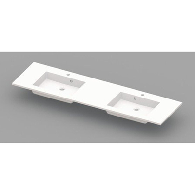 Nemo Spring Coste plan-vasque 1800 x 500 x 200 mm avec 2 orifices de vidage D 45 mm 2 trous de robinet avec trop-pleins marbre de synthèse blanc