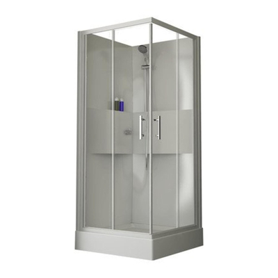 Nemo Start Lilou Basis hoekinstap - 90x90cm - douchecabine in polystyreen dikte 4mm glanzend - met schuifdeuren 2 delen - 6mm - veiligheidsglas - douchetub acryl - wit/helder - omkeerbaar - douchebak wit profiel - helder