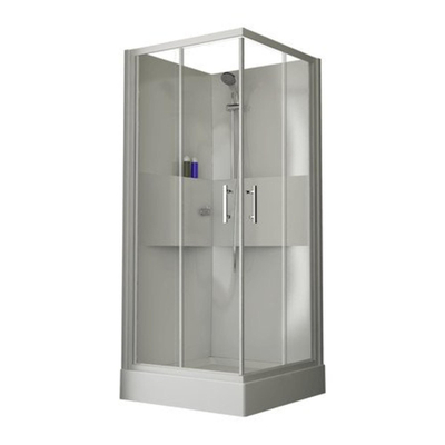 Nemo Start Lilou Cabine de douche complète accès d'angle 90x90cm avec portes coulissantes, receveur de douche acrylique profilé blanc et verre clair