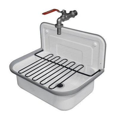 Nemo Go Lavabo déversoir 49.7x33x17.5cm acier avec grille, robinet et fixation blanc