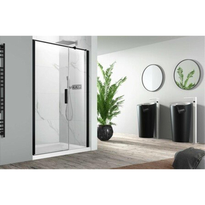 Nemo Pina Xl porte pivotante 90x200cm avec panneau fixe 6mm verre de sécurité clair avec anticalcaire gauche et droite Noir