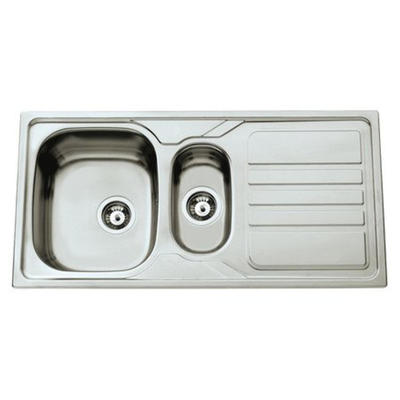 Nemo Spring Bourgogne inbouwspoeltafel - 100x50x17cm - met 1.5 bak - afdruip - inox - omkeerbaar - fixatieset - plug - overloopgarnituur
