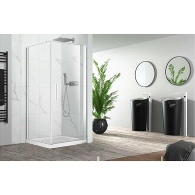 Nemo Pina zijwand - 90x200cm - 6mm helder - veiligheidsglas - Fix - vaste wand - profielen: alu wit mat gelakt