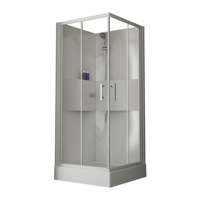 Nemo Start Lilou Basis hoekinstap - 90x90cm - douchecabine in polystyreen dikte 4mm glanzend - met schuifdeuren 2 delen - 6mm - veiligheidsglas - douchetub acryl - wit/helder - omkeerbaar - douchebak wit profiel - helder