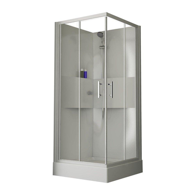 Nemo Start Lilou Cabine de douche complète accès d'angle 90x90cm avec portes coulissantes, receveur de douche acrylique profilé blanc et verre clair