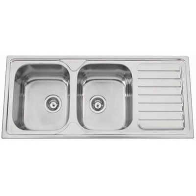 Nemo Start Mdoc évier encastré en acier inoxydable poli épaisseur 0,6 mm 2 bacs avec égouttoir 1160 x 500 mm réversible complet