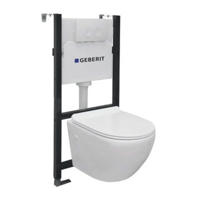 Nemo Go Aquaflow toiletset Spoelrandloos bestaande uit Geberit inbouwreservoir, met softclose toiletzitting quick release en bedieningsplaat wit