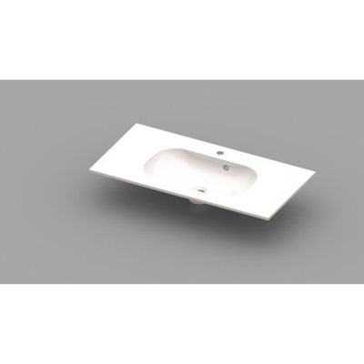 Nemo Spring Ovum geïntegreerde tablet - 100x50x20cm - met 1 verzonken wastafel - afvoergat D 45mm - voorgeboord kraangat 35 - overloop - meubelwastafel - wit kunstmarmer