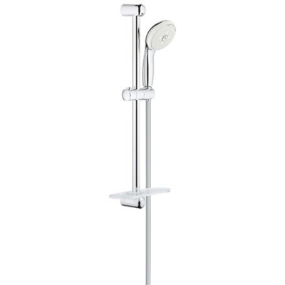 GROHE New Tempesta 100 Ensemble de douche - 60cm - douchette ronde - 3 types de jet - flexible de douche lisse - avec porte-savon - chrome/blanc