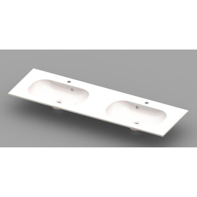 Nemo Spring Ovum lavabo encastré 160x50x20cm avec 2 bassins 2 trous de robinet avec trop-plein marbre de synthèse blanc