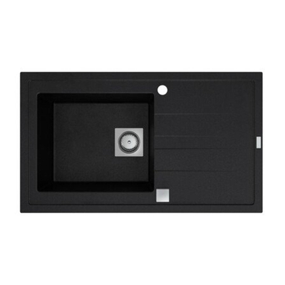 GO by Van Marcke Molto inbouwspoeltafel composiet met 1 bak met afdruip 860 x 500 mm met vierkante manuele plug omkeerbaar zwart