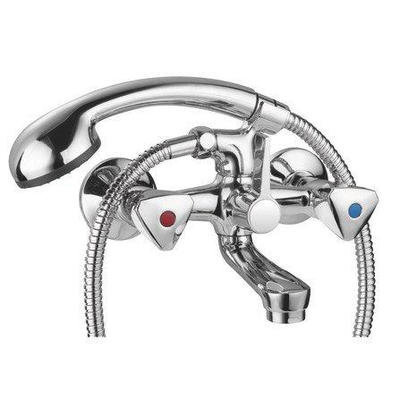 Go by Van Marcke Easy II mitigeur bain-douche à deux poignées complet avec douchette entraxe 15 cm avec rosaces et raccords en S