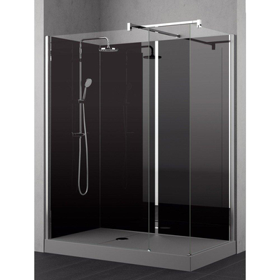 Nemo Stock Vidrio inloopdouche - 160x90x195cm - zwarte achterwand - inclusief douchebak grijs - met garnituur - Collection - Walk-Inn - sifon D90, potenstel