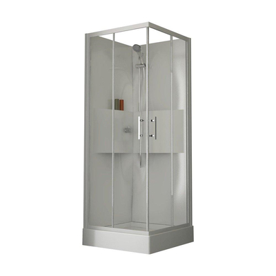Nemo Start Lilou Basis hoekinstap - 80x80cm - douchecabine in polystyreen dikte 4mm glanzend - met schuifdeuren 2 delen - 6mm - veiligheidsglas - douchetub acryl - wit/helder - omkeerbaar - douchebak wit profiel - helder