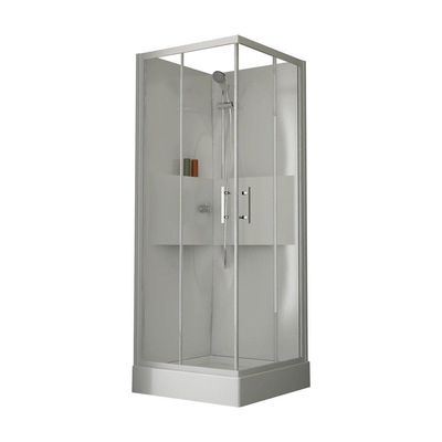 Nemo Start Lilou Cabine de douche complète accès d'angle 80x80cm avec portes coulissantes, receveur de douche acrylique profilé blanc et verre clair