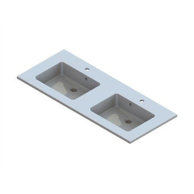 Nemo Go Selal Double lavabo pour meuble 120x50x2cm marbre artificiel 2 vasques avec trop plein et 2 trous de robinet blanc