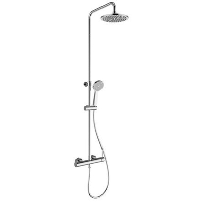 GO par Van Marcke système de douche - rond - économe en énergie - mitigeur monocommande avec poignée Eco - avec ensemble de douche anti-calcaire - corps froid - bouton d'économie d'eau - ACS - Belgaqua - chrome