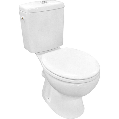 GO by Van Marcke Carde PACK WC au sol évacuation murale 19 cm avec abattant de WC réservoir avec mécanisme de chasse Geberit porcelaine blanche avec matériel de fixation