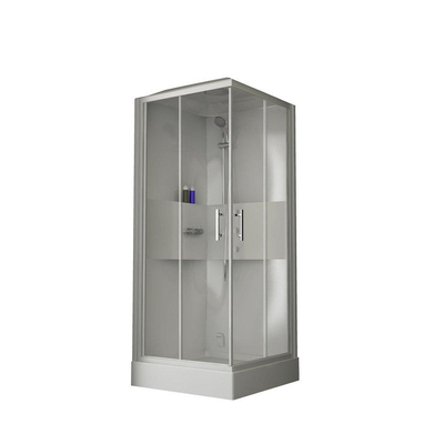 Nemo Spring Lilou Cabine de douche hamam – 90x90cm – Hydro + vapeur – réversible – avec robinet encastré – 2 portes coulissantes – verre de sécurité blanc/clair