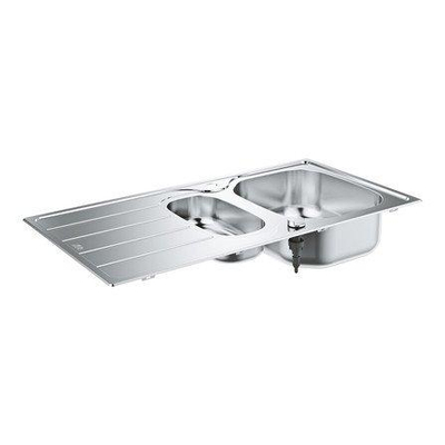Grohe K200 Spoelbak - met afdruipgedeelte - 970x500mm - 1 bak 346x396x165mm - halve bak 180x340x130mm - omkeerbaar - roestvrij staal RealSteel