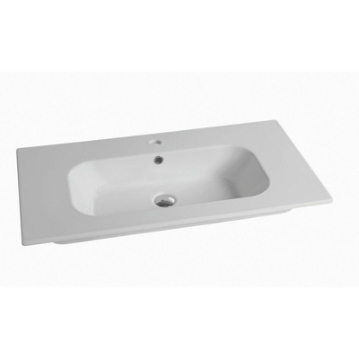 Nemo Spring Nubes tablet - 81x46.5x17cm - porselein - 1 wastafel - met kraangat - overloop - Cettina - geintegreerd - mat wit