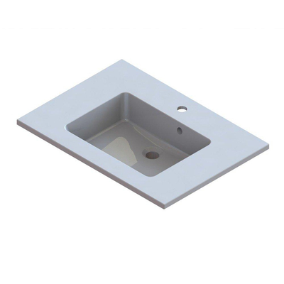 Nemo Start Taz geïntegreerde tablet - 70x50cm - mineraalmarmer - met 1 verzonken wastafel - wit - overloop - diepte waskom 11.1cm - kraangat D35mm - meubelwastafel
