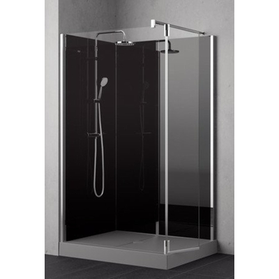Nemo Stock Vidrio ensemble de douche à l'italienne complet – 120x90x195cm – avec paroi latérale 37cm – avec garniture - paroi arrière noire - receveur de douche gris – chrome