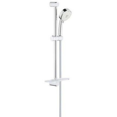 GROHE New Tempesta Cosmopolitan 100 Ensemble de douche - 60cm - douchette ronde - 4 types de jet - flexible de douche lisse - avec porte-savon - chrome/blanc