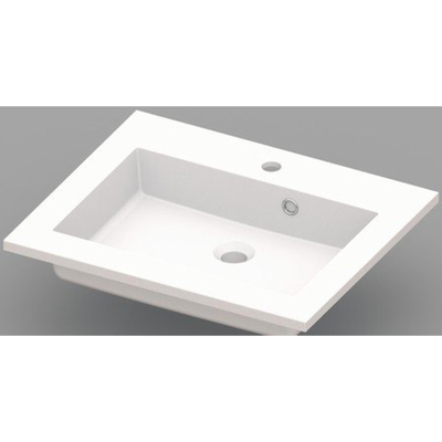 Nemo Spring Coste geïntegreerde tablet - 60x50x20cm - met 1 verzonken wastafel - afvoergat D 45mm - voorgeboord kraangat 35 - overloop - meubelwastafel - wit kunstmarmer