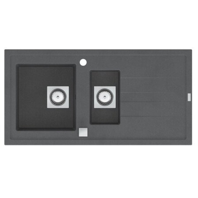 GO by Van Marcke Molto inbouwspoeltafel composiet met 1,5 bakken met afdruip 980 x 500 mm met vierkante manuele plug omkeerbaar grijs