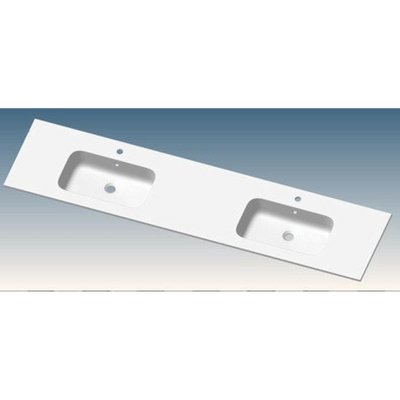 Go by Van Marcke plan vasque 200x46x1.5cm 2 vasques intégrées 2 trous de robinet marbre de synthèse blanc mat