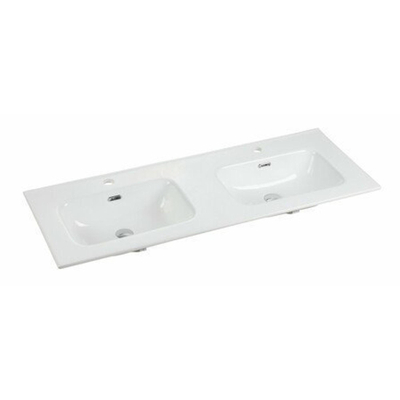 Go by Van Marcke lavabo-plan pour meuble 120x46x1.7cm 2 vasques intégrées 2 trous de robinetterie Porcelaine blanc brillant