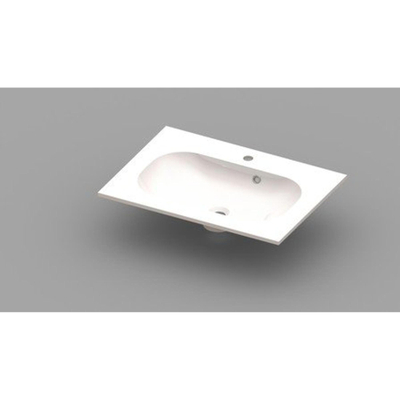 Nemo Spring Ovum geïntegreerde tablet - 70x50x20cm - met 1 verzonken wastafel - afvoergat D 45mm - voorgeboord kraangat 35 - overloop - meubelwastafel - wit kunstmarmer