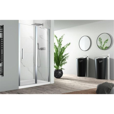 Nemo Pina Xl porte pivotante 130x200cm avec panneau fixe 6mm Verre de sécurité clair avec anticalcaire gauche et droite Chrome