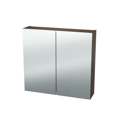 Nemo Spring Nebulo luxe spiegelkast - 70x65x17.8cm - 2 dubbelzijdige spiegeldeuren - glazen leggers - met stopcontact - zonder schakelaar - Carini Walnut Natur