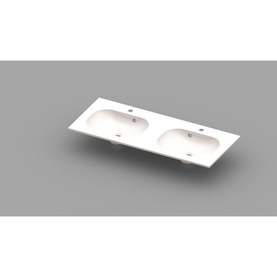 Nemo Spring Ovum geïntegreerde tablet - 120x50x20cm - met 2 verzonken wastafels - afvoergaten D 45mm - voorgeboord kraangaten 35 - overlopen - meubelwastafel - wit kunstmarmer