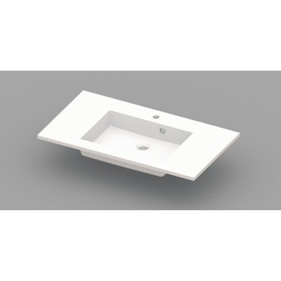 Nemo Spring Coste geïntegreerde tablet - 90x50x20cm - met 1 verzonken wastafel - afvoergat D 45mm - voorgeboord kraangat 35 - overloop - meubelwastafel - wit kunstmarmer