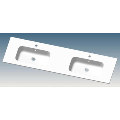 GO by Van Marcke wastafel - 160x46x1.5cm - rechthoek - dubbele wasbak - 2 kraangaten - glans wit