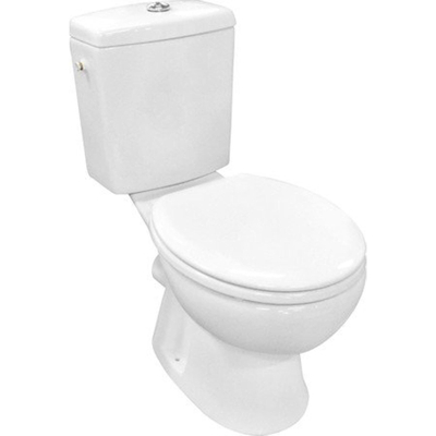 GO by Van Marcke Carde PACK WC au sol évacuation murale 19 cm avec abattant de WC réservoir avec mécanisme de chasse Geberit porcelaine blanche avec matériel de fixation