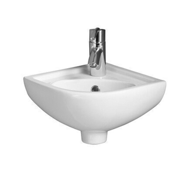 Nemo Start Star hoekhandwasbakje - 36x44x19.5cm - wand - porselein - wit - afvoergat D45mm - doorgestoken centraal kraangat D35